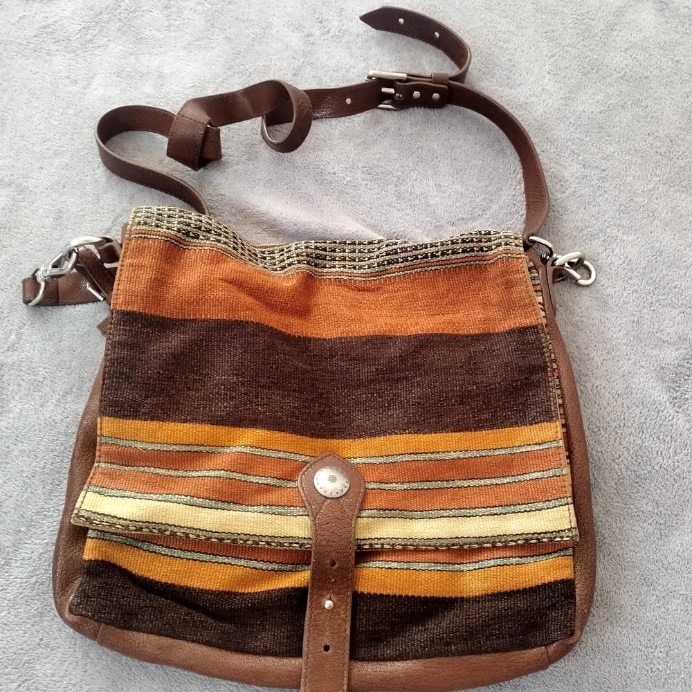 Ralph Lauren Canvas Striped Leather Flip Massanger Crossbody Bag Unisex - Picture 1 of 9